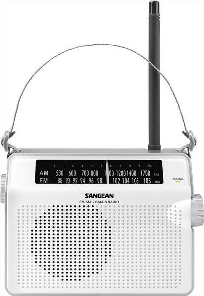 Radio portátil Sangean HEDONIC 60 (PR-D6), sintonización analógica AM /FM, asa de transporte, altavoz de 3'', blanca