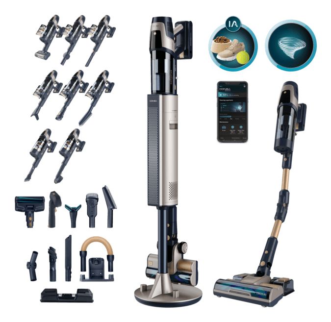 Cecotec Conga Rockstar 11500 Odyssey Station Connected IA Aspiradora escoba 2 en 1 Batería Secar HEPA Sin bolsa 1,7 L 850 W Negro 5000 Ah