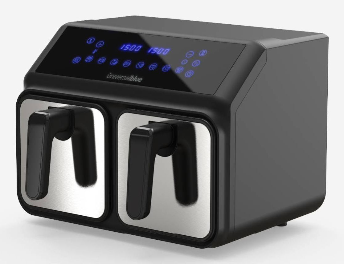 Universal Blue 6008DB Doble 8 L Independiente 2200 W Freidora de aire caliente Negro, Acero inoxidable